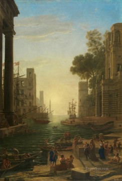 クロード・ロラン Painting - オスティアの風景での聖パウラ・ロマーナの乗船 クロード・ロラン